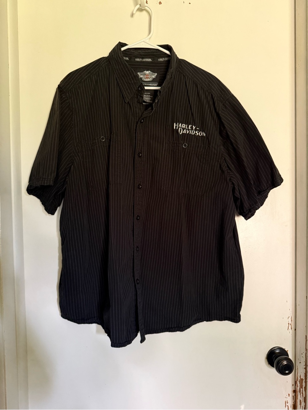 Harley-Davidson Black Pinstripe Short Sleeve Button-Up Shirt